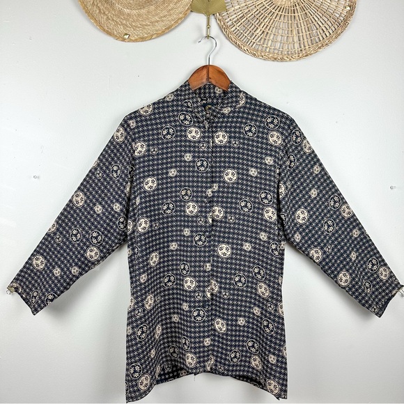 Vintage Anne Namba 100% Silk Black Floral Patterned Button-Up Shirt - Picture 1 of 11